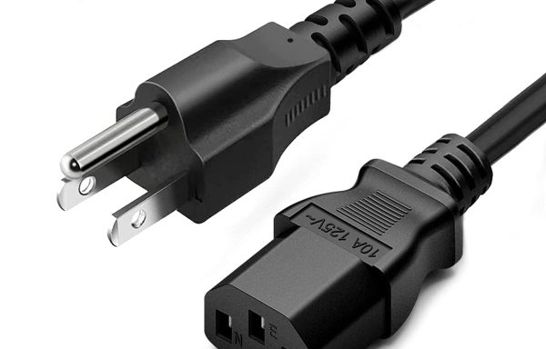 Standard 3ft (1m) 10 Amps 125 Volts Black 3 Prong AC Power Cord